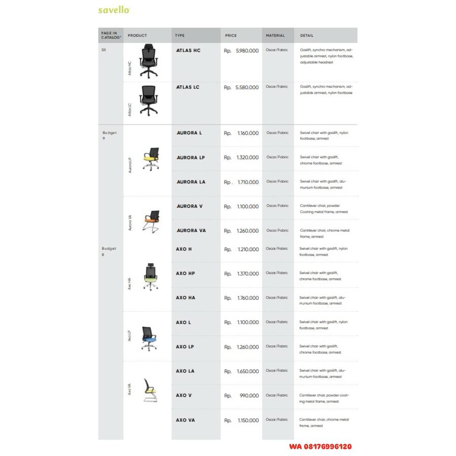 Kursi Kantor Savello ATLAS HC LC, AURORA L LP LA V VA, AXO H HA L LP LA V VA