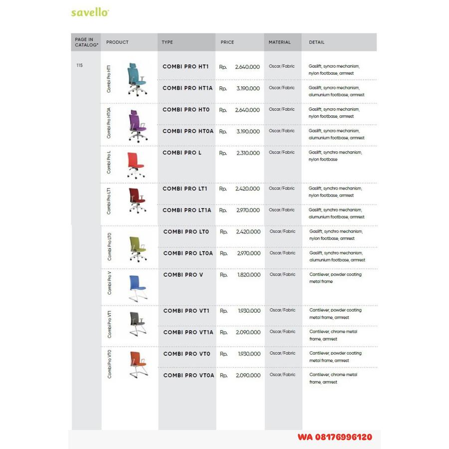 Kursi Kantor Savello COMBI PRO HT1 HT1A HTO HTOA L LT1 LT1A LTO LTOA V VT1 VT1A VTO VTOA