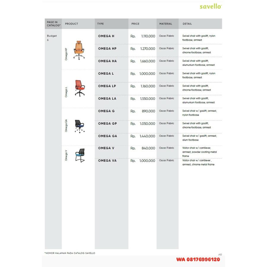 Kursi Kantor Savello OMEGA H HP HA L LP LA G GP GA V VA