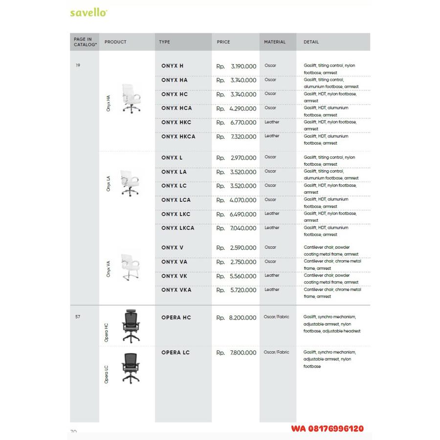Kursi Kantor Savello ONYX H HA HC HCA HKC HKCA L LA LC LCA LKC LKCA V VA VK VKA & OPERA HC LC