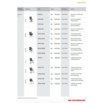 Kursi Kantor Savello SITO G GP GA GT1 GT1P GT1A GTO GTOP GTOA V VT1 VT1A VTO VTOA