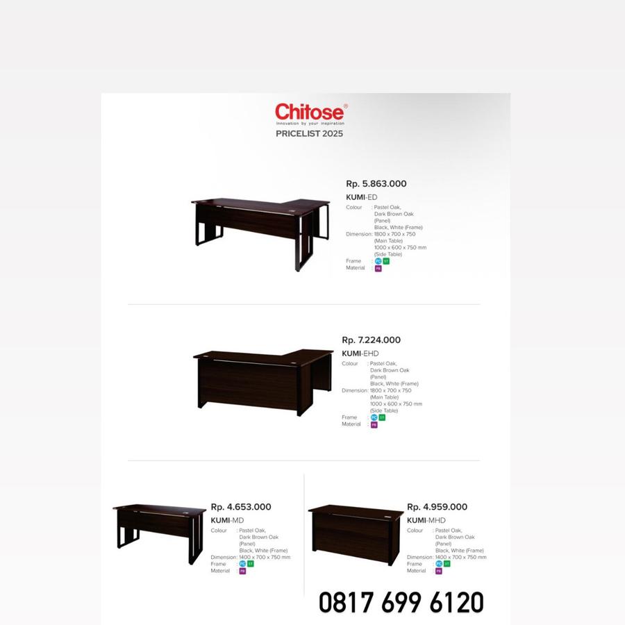 Meja Kantor Chitose KUMI-ED KUMI-EHD KUMI-MD KUMI-MHD