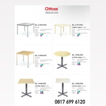 Meja Resto Chitose T-1010 HOBBY TABLE T-1010 T-7575 COFFEE TABLE R-75 COFFEE TABLE T-60 COFFEE TABLE T-60 PL